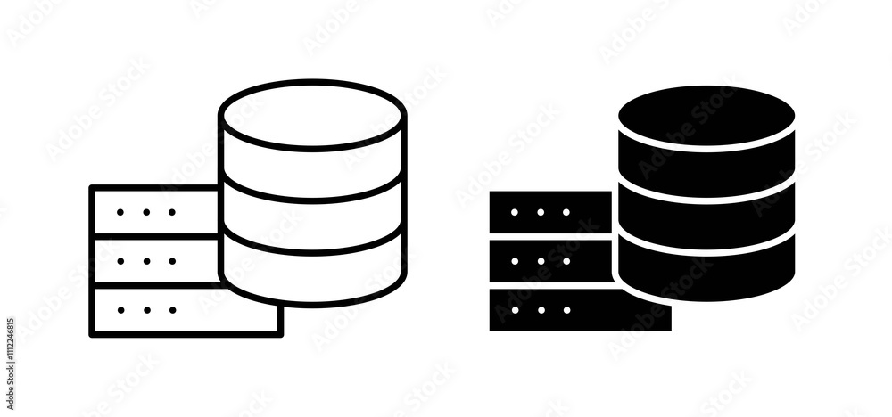 Poster database icons in black filled and outlined style