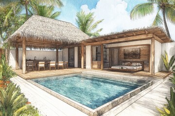 An artistic illustration uniting interior, architecture, and landscape design, showcasing a vibrant fusion of modern, minimal, and classic styles, perfect for colorful and stylish wallpaper