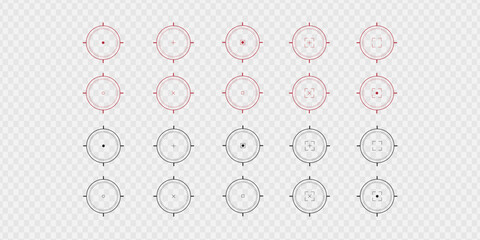 Target and aim icon. Aim gun big set. Red Crosshair. Shooting of firearms. Precisely target. Successfully target. Aim big set	
