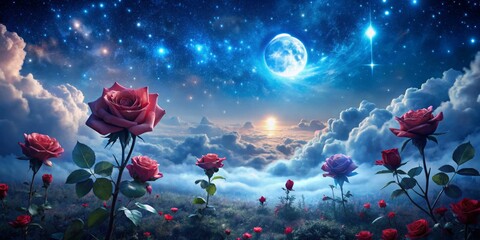 Enchanted Roses Under the Mystical Moonlight: A Hauntingly Beautiful Night Scene Captured in Conceptual Photography