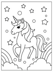 Cute Unicorn on white background. Unicorn Cartoon Vector illustration for coloring books.