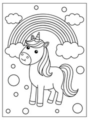 Cute Unicorn on white background. Unicorn Cartoon Vector illustration for coloring books.