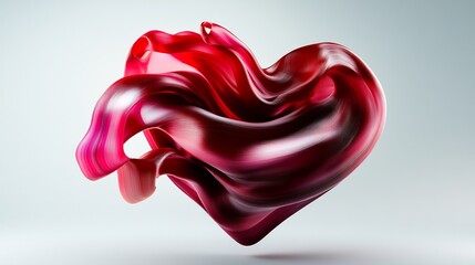 Abstract heart shape, fluid, red, glossy, dynamic, flowing, liquid, vibrant, romantic, love, passion, valentines, art, design, 3d,
