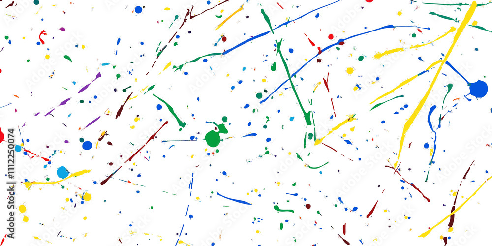 Poster vibrant paint splatters creating an energetic and dynamic abstract design on a clean white backgroun