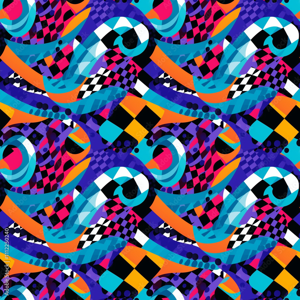 Aufkleber dynamic and colorful seamless pattern featuring abstract shapes and vibrant colors in a rhythmic des