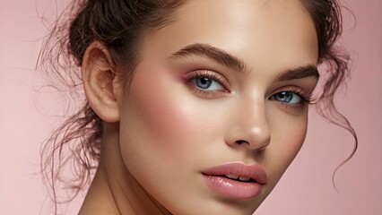Fototapeta premium portrait of a woman with makeup,closeup_photo_of_a_beautiful_young_womans_fac