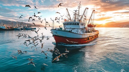 Fishing Vessel at Sunrise