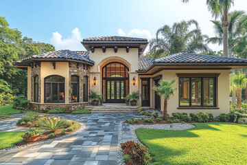 Obraz premium Mediterranean Style Home Exterior With Landscaping