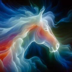 Luminogram Watercolor A luminogram outline of a horse's head fil