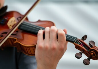 Close-up of a Musician's Hand Playing the Violin