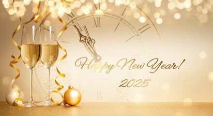 Elegant New Year 2025 Celebration with Champagne and Golden Decor