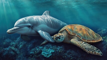 Fototapeta premium A playful dolphin and a serene sea