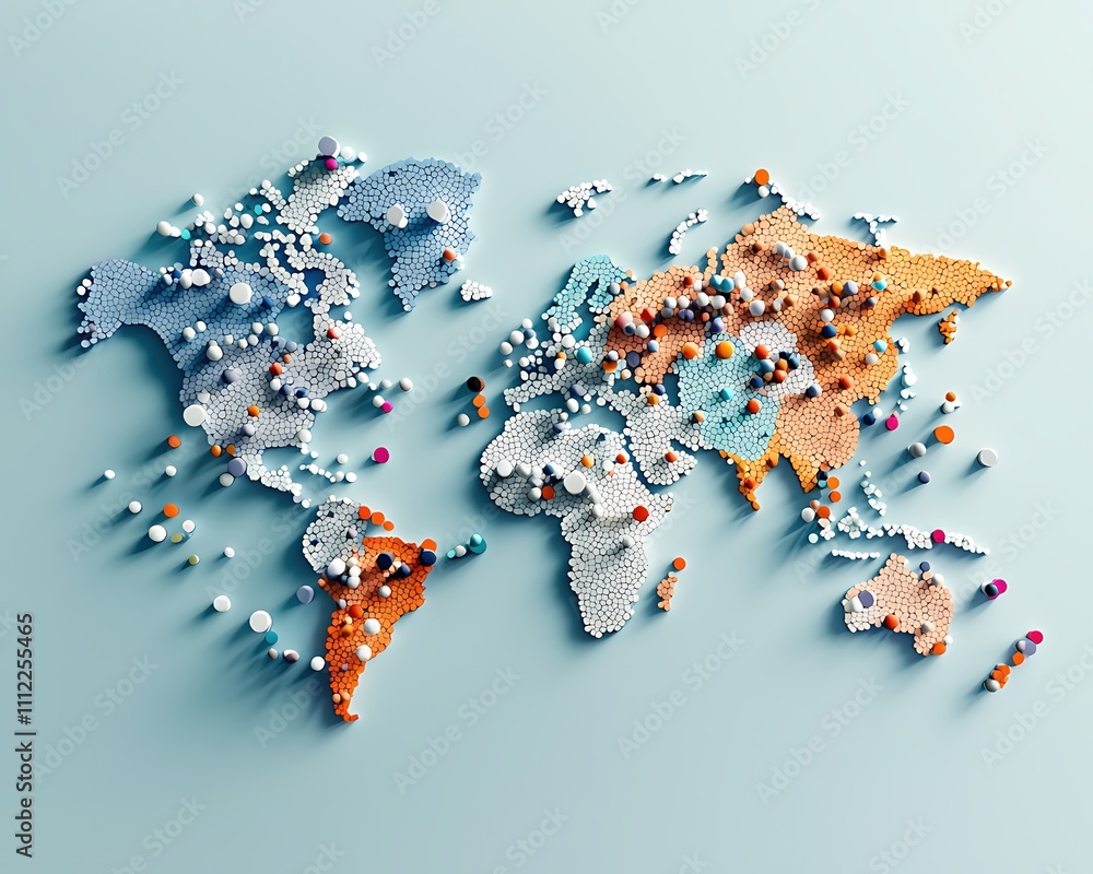 Poster a colorful world map with many dots on it