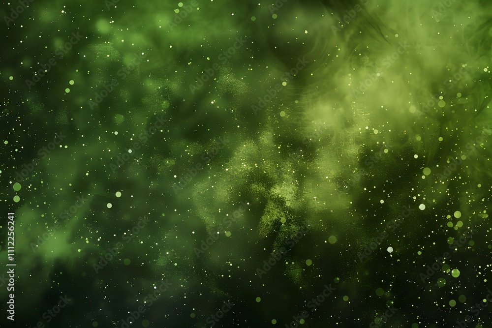 Aufkleber a vibrant green abstract background with soft textures and glowing particles.