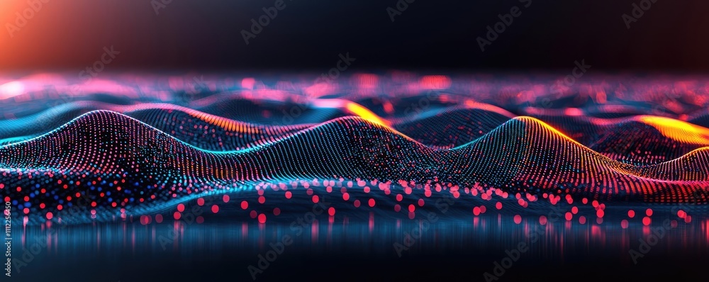 Poster Abstract waves of light and color creating a dynamic digital landscape
