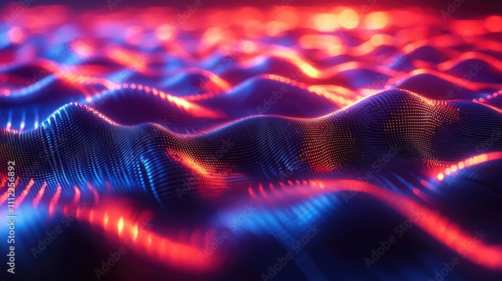 Poster colorful wave patterns with vibrant lights, abstract futuristic background.