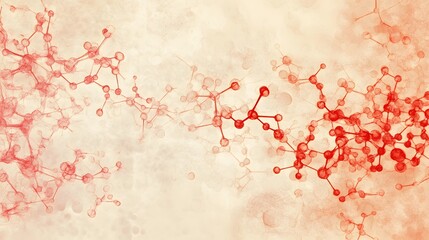 Abstract Red Molecular Structures on Beige Background