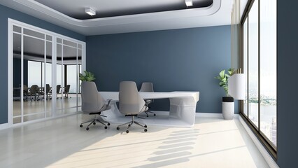 3d office minimalist room with a wooden design interior