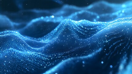 Obraz premium Abstract Blue Glittering Particle Wave Landscape