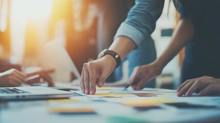 Project management, business people working in office, closeup of hands. Consulting concept.