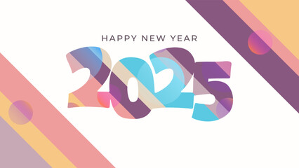 NEW YEAR 2025 BANNER CELEBRATION ABSTRACT FLAT PASTEL COLOR ON WHITE BACKGROUND MODERN DESIGN. NEW YEAR GREETINGS AND INVITATIONS SIMPLE VECTOR