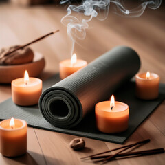 yoga mat and candles