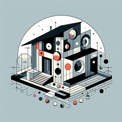 Fototapeta premium Geometric Abstract The house is reduced to basic geometric shape