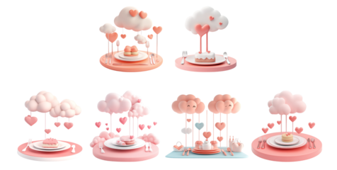 Pack PNG of a minimalist cartoon style dinner setup set against a transparent background