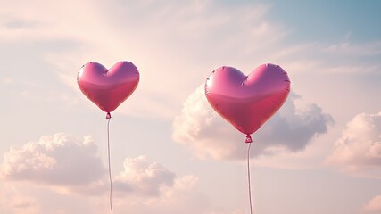Pastel Heart Balloons Clouds Sky Vivid AI Art