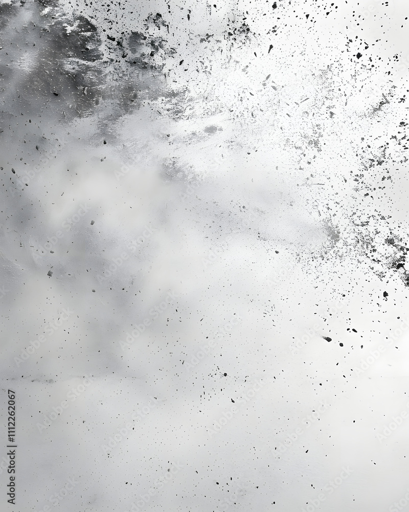 Poster abstract image depicting a cloud of dust and particles against a light background.