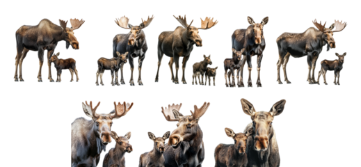 Pack PNG of a moose with its calf isolated set against a transparent background