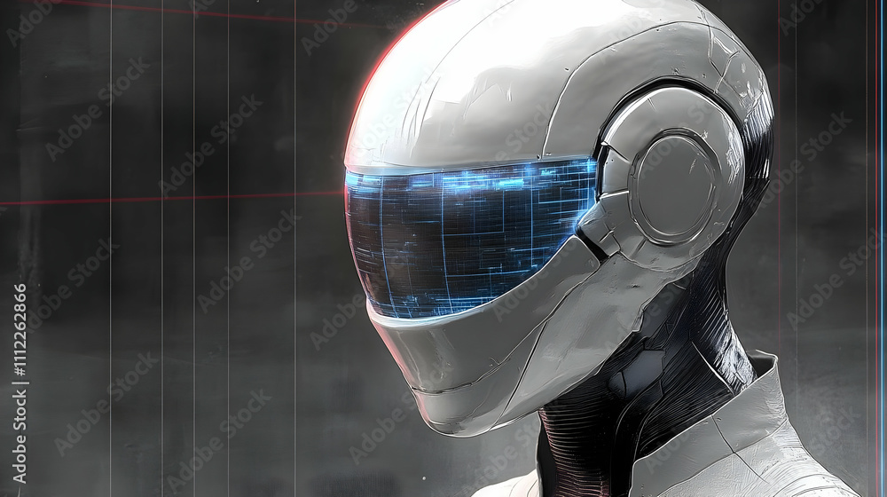 Poster futuristic robot head design: advanced technology & ai integration