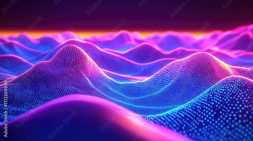Poster colorful abstract wavy patterns with glowing effects, digital art.