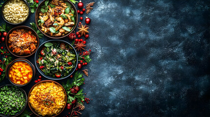 Festive New Year Table with Colorful Traditional Dishes Celebrating Culinary Diversity