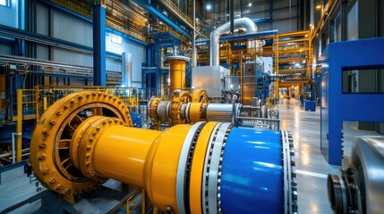 Industrial Machinery in a Modern Factory: Detailed View of Equipment and Infrastructure for Manufacturing and Production in a High-Tech Environment