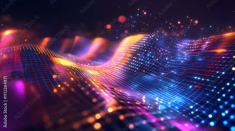 Poster abstract digital waveform vibrant colors grid pattern