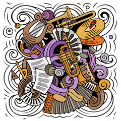 Cartoon vector doodles Classic music illustration. Funny detailed, with lots of objects background. 