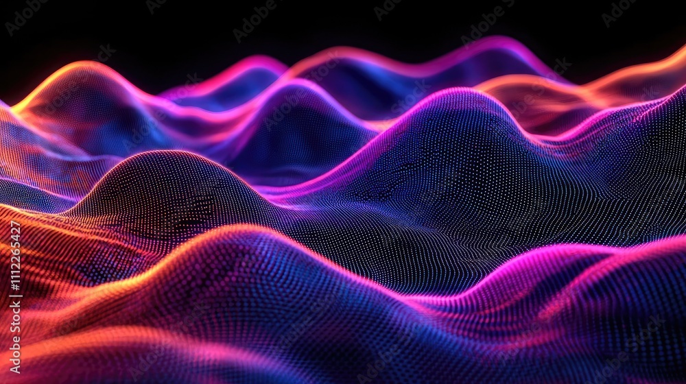 Poster abstract colorful wave patterns with vibrant lights on a dark background.