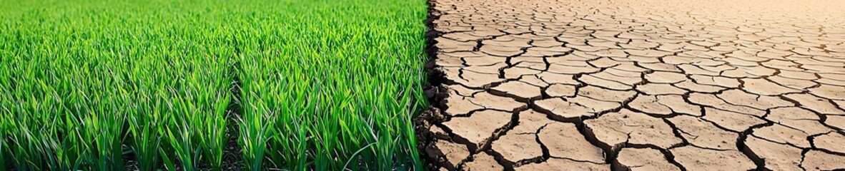 A field of grass is next to a field of dirt