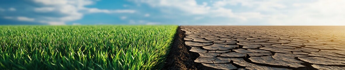 Obraz premium A field of grass is shown next to a field of dirt
