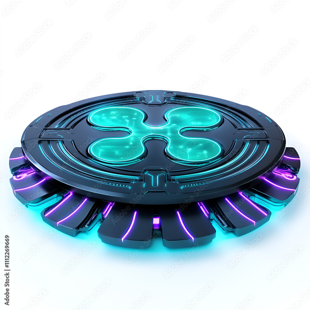 Aufkleber futuristic tech platform modern setting digital art sci-fi environment top-down view innovation conc