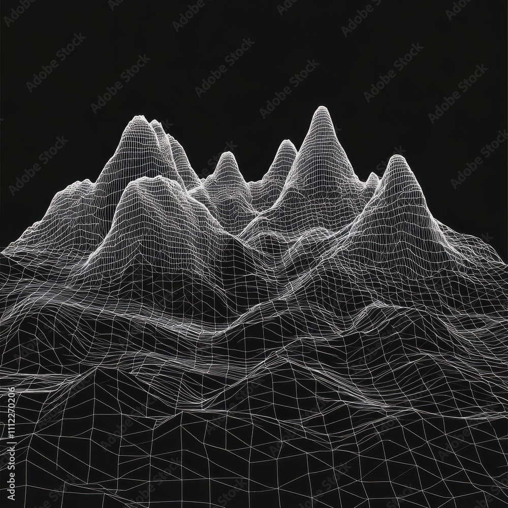 Poster mountains and road grid. 3d map route polygonal landscape. futuristic space wireframe with mountain.