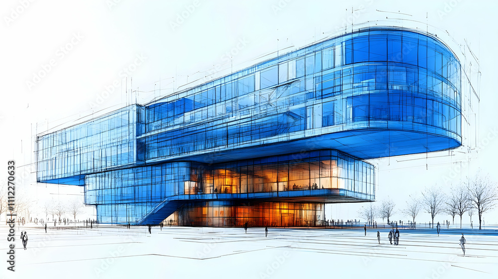 Poster modern building design: sketching innovative architecture structures