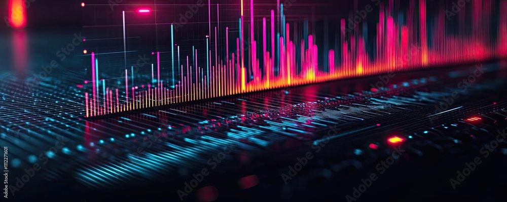 Aufkleber Abstract digital visualization with colorful data graphs on a dark background.