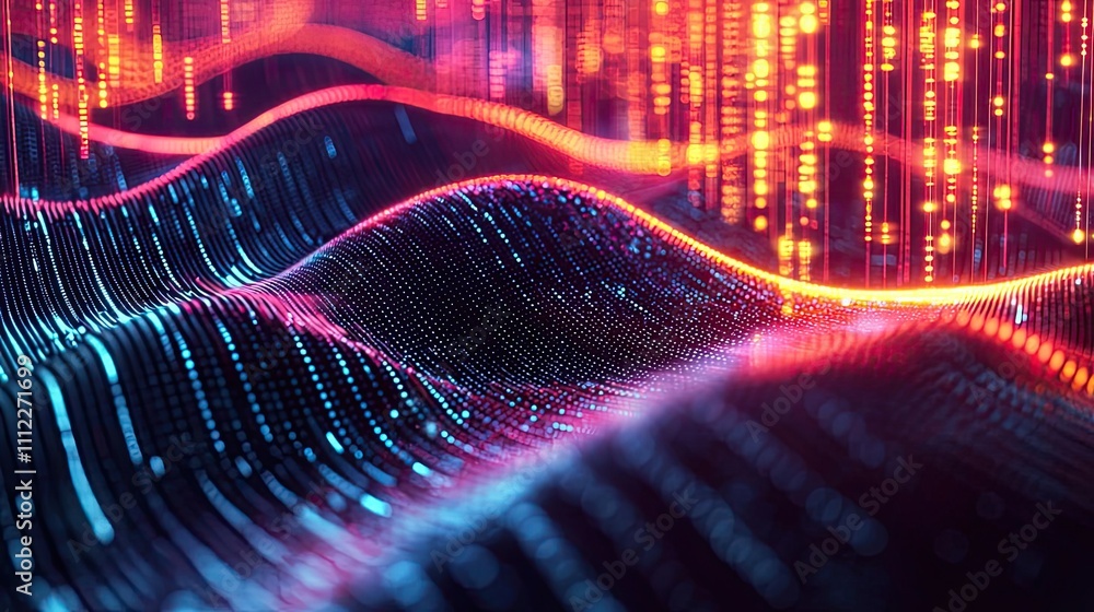 Poster Abstract wave patterns in vibrant colors, creating a futuristic digital landscape.
