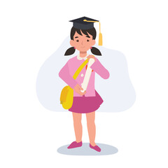 kindergarten girl holding graduation certificate in school uniform celebrating educational achievement