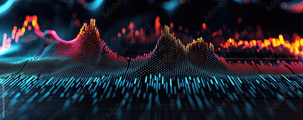 Poster colorful audio waveform visualization on a dark background.