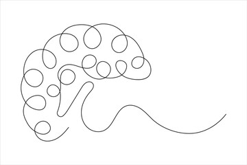 Minimalist style human brain continuous one line drawing of isolated outline vector icon