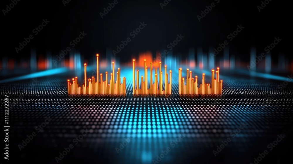 Poster abstract sound wave visualization with vibrant colors on a dark background.
