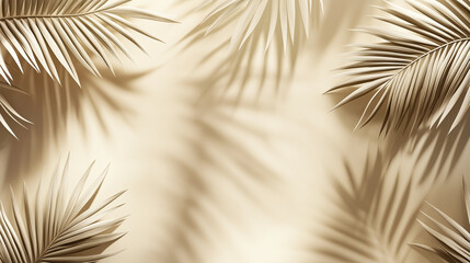 Obraz premium Aesthetic shadows of palm leaves on sand, against a beige background, evoking a tropical summer concept.